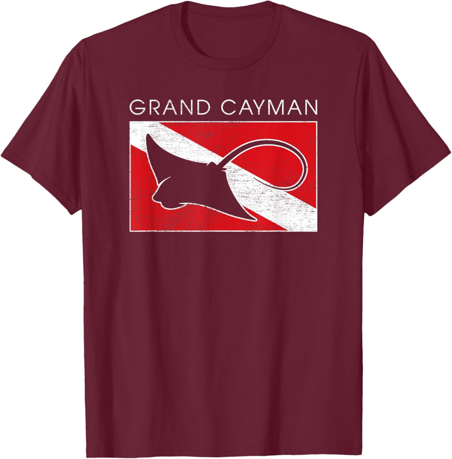Stingray Grand Cayman Islands Scuba Dive Flag T-Shirt - T-Shirt | Maroon