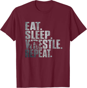Eat Sleep Wrestle Repeat/Cool Wrestling T-Shirt - T-Shirt | Maroon