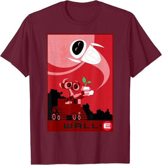 Disney Pixar Wall-E and EVE Find A Plant Red Hue Portrait T-Shirt - T-Shirt | Maroon