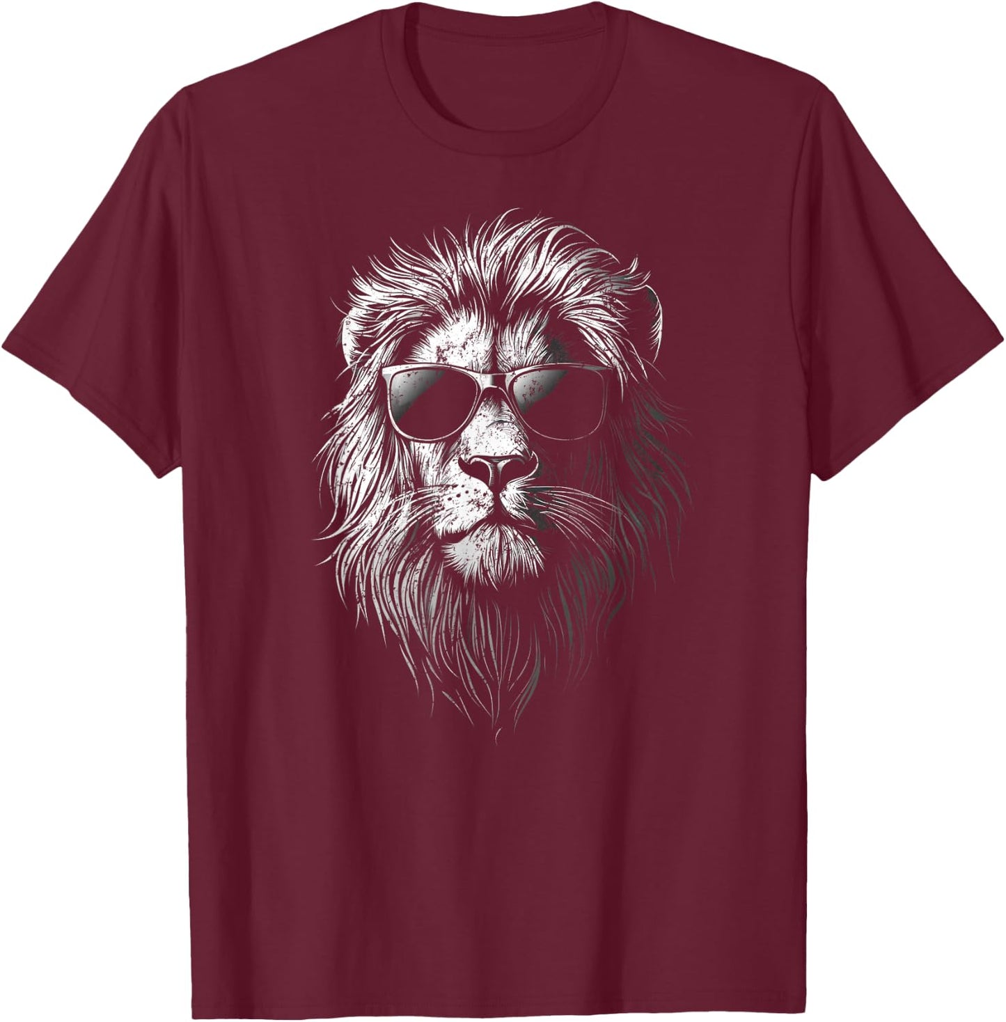 Lion Wearing Sunglasses – Fun for All Ages T-Shirt - T-Shirt | Maroon