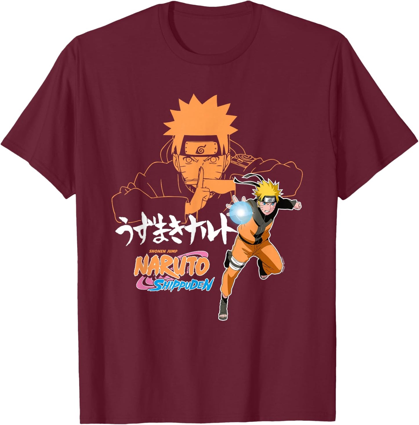 Naruto Shippuden Naruto Uzumaki Jutsu with Kanji Anime T-Shirt - T-Shirt | Maroon