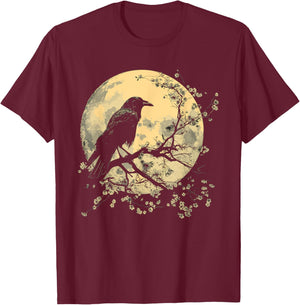 Black Raven Nature Art Crow Moon T-Shirt - T-Shirt | Maroon