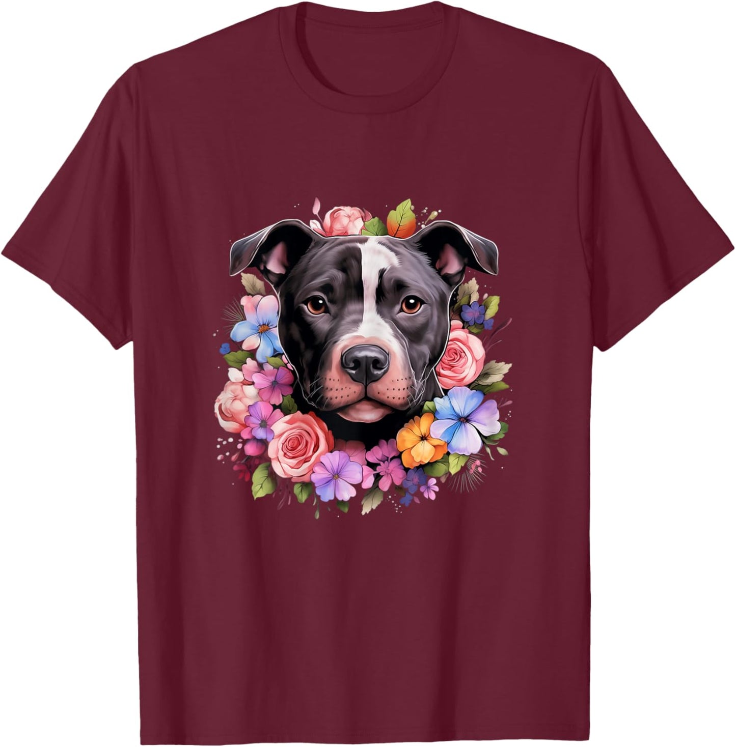 Pitbull Mom Floral Dog Lover Vintage Flowers Cute Women Kids T-Shirt - T-Shirt | Maroon