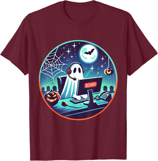 Ghost Call Center Rep Funny Halloween Costume Job Profession T-Shirt - T-Shirt | Maroon