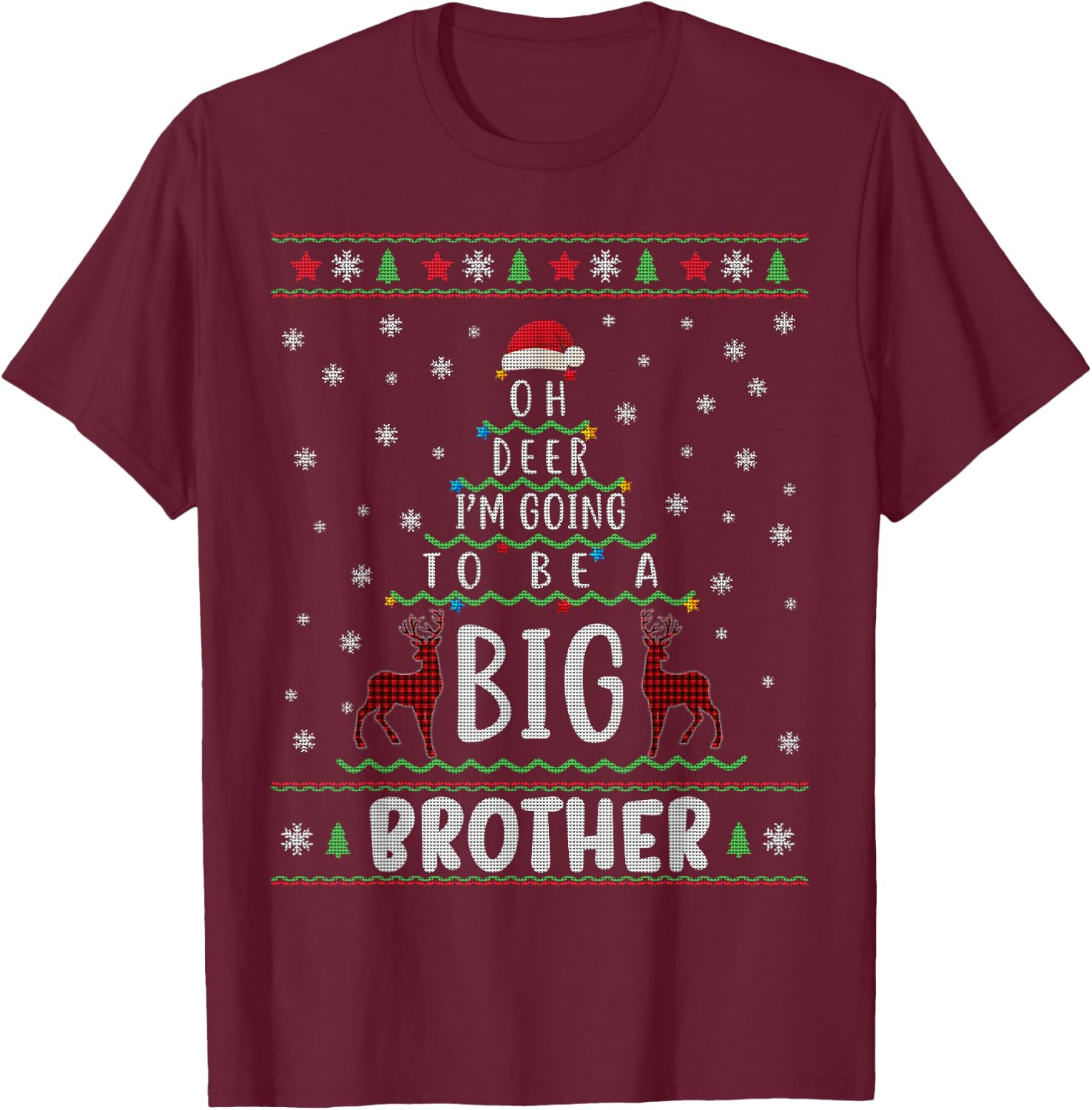 Oh Deer I'm Going To Be A Big Brother Christmas T-Shirt - T-Shirt | Maroon