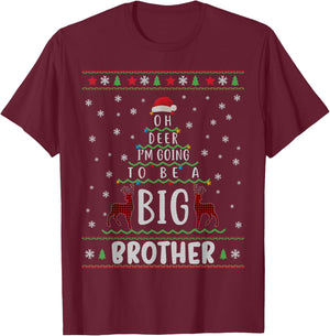 Oh Deer I'm Going To Be A Big Brother Christmas T-Shirt - T-Shirt | Maroon