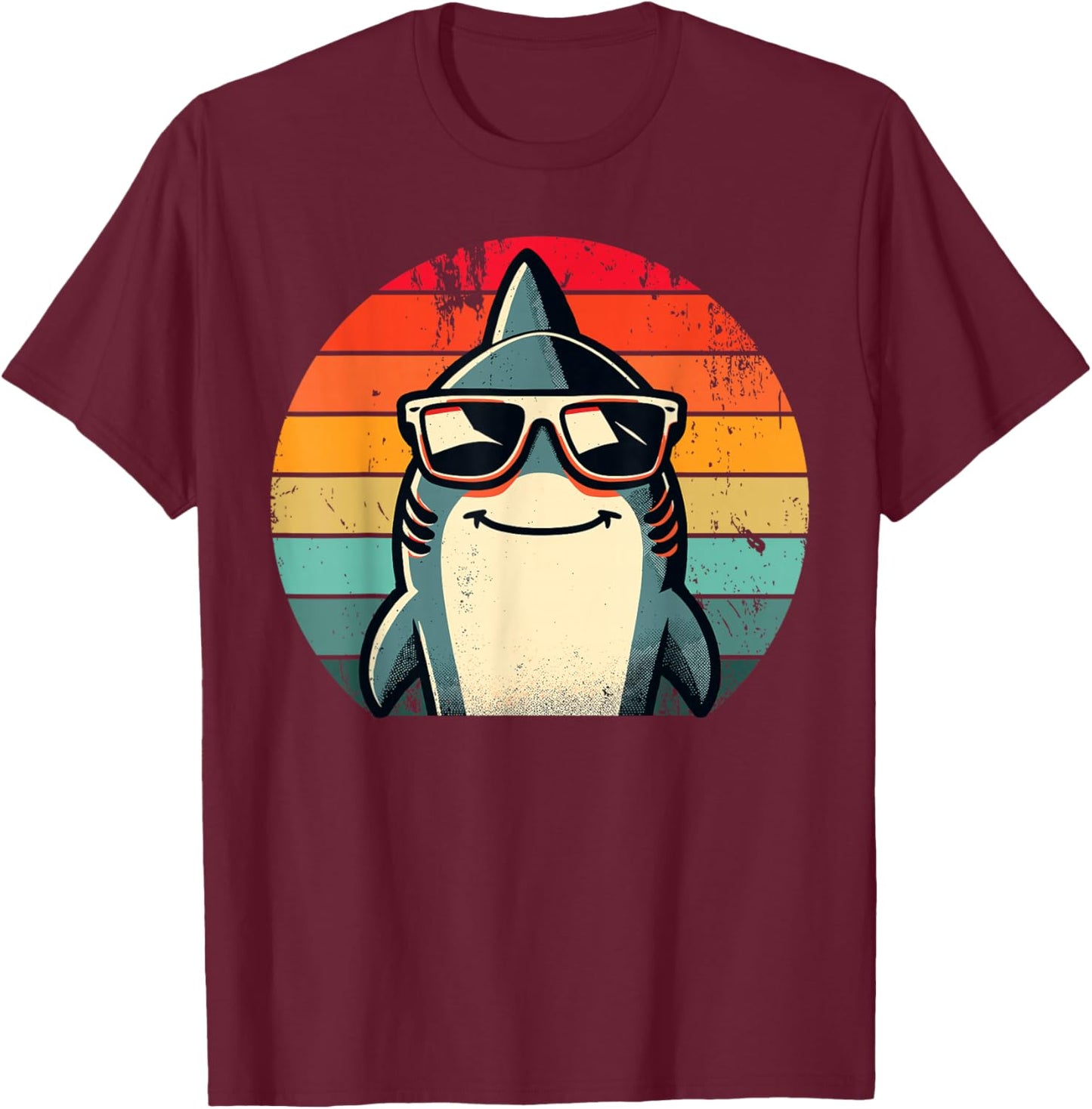 Cool Retro Shark in Sunglasses 70s 80s 90s Funny Shark T-Shirt - T-Shirt | Maroon