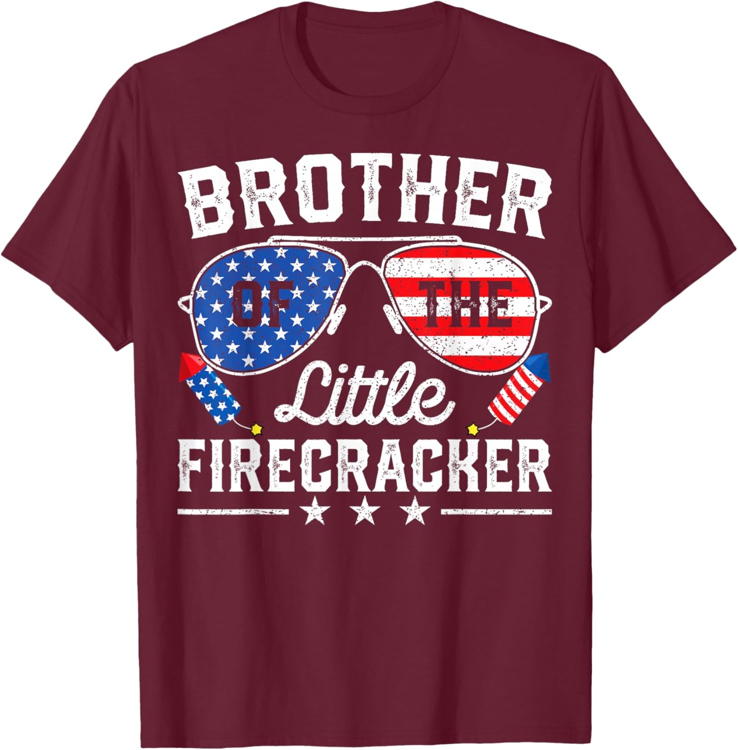 4th of July Birthday Brother Of The Little Firecracker T-Shirt - T-Shirt | Maroon