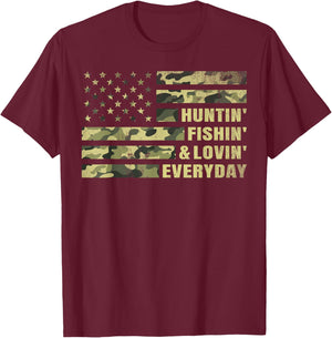Hunting Fishing Loving Every Day Camo American Flag Patriot T-Shirt - T-Shirt | Maroon