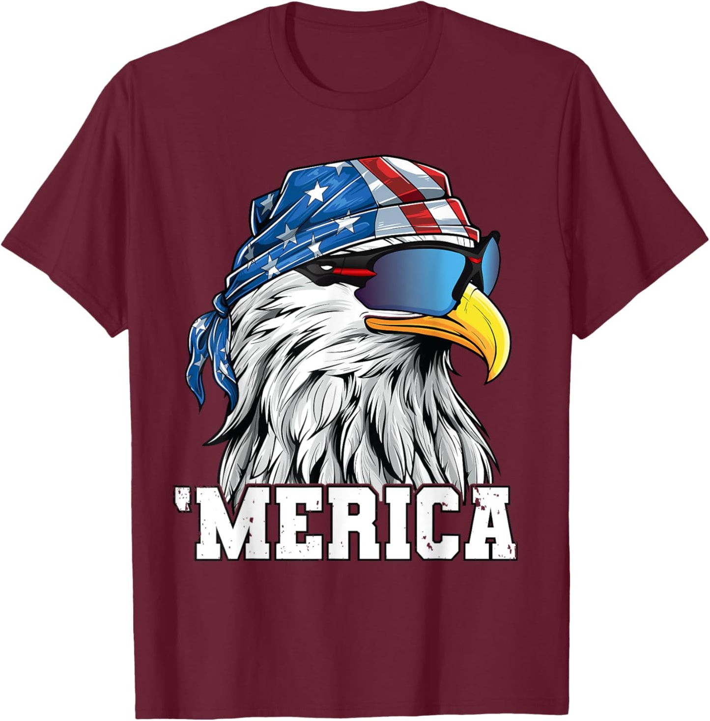 Patriotic 4th of July Shirt Men Women USA Bald Eagle Merica T-Shirt - T-Shirt | Maroon