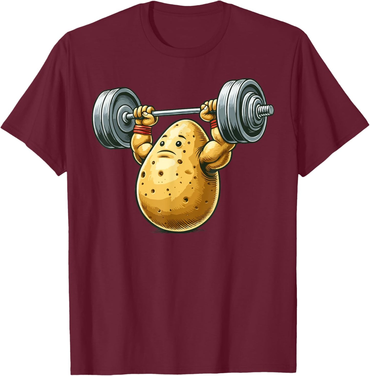 Funny Potato Weightlifting Artwork Funny Weightlifting T-Shirt - T-Shirt | Maroon