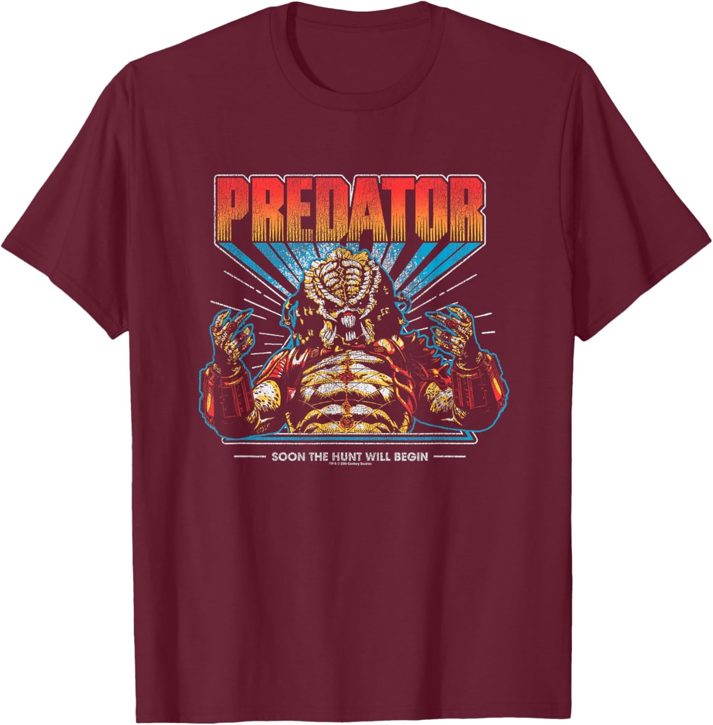 Predator Soon The Hunt Will Begin Big Chest Retro Poster T-Shirt - T-Shirt | Maroon