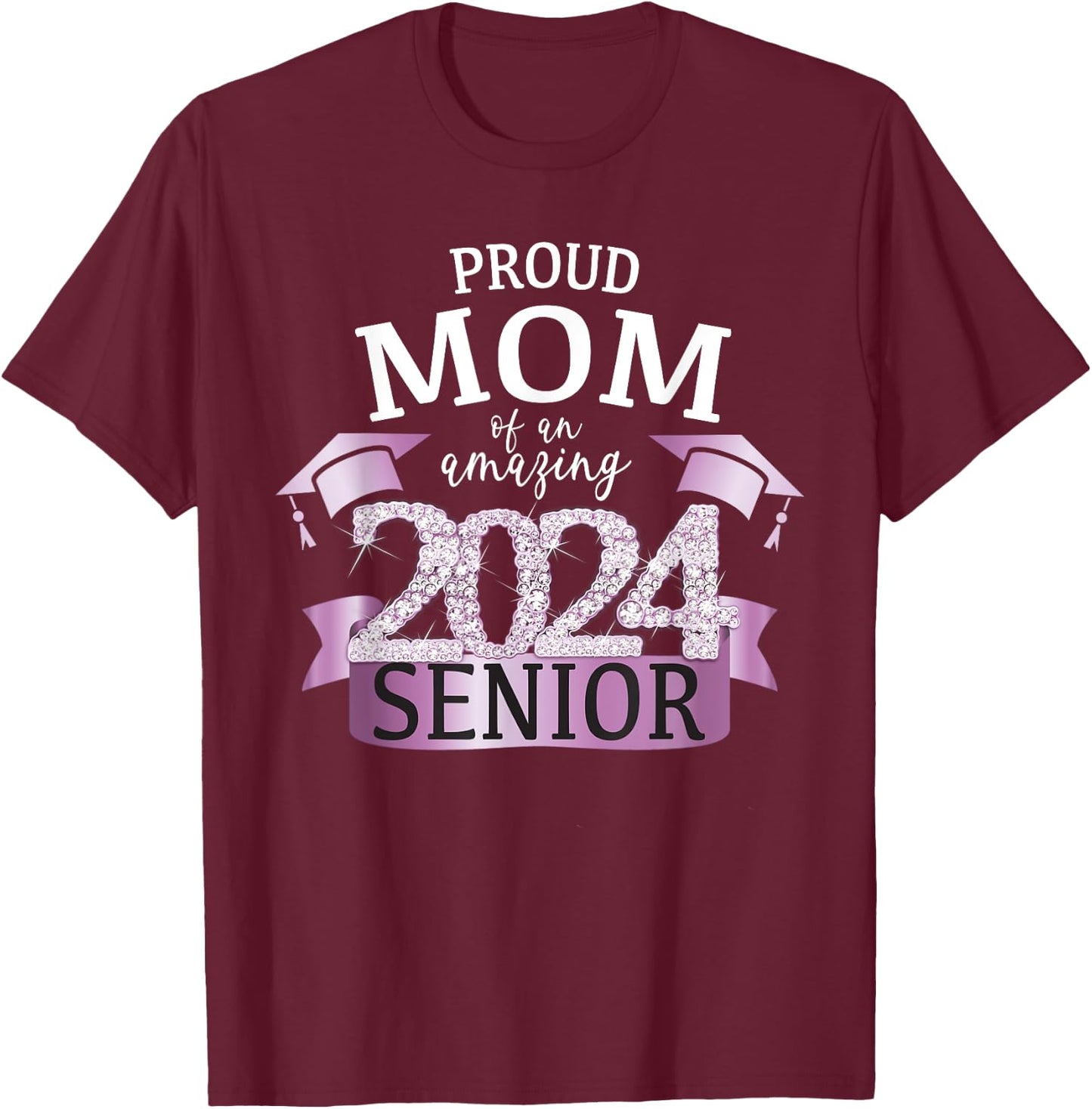 Proud 2024 Senior Mom I Elegant Purple Celebration Outfit T-Shirt - T-Shirt | Maroon