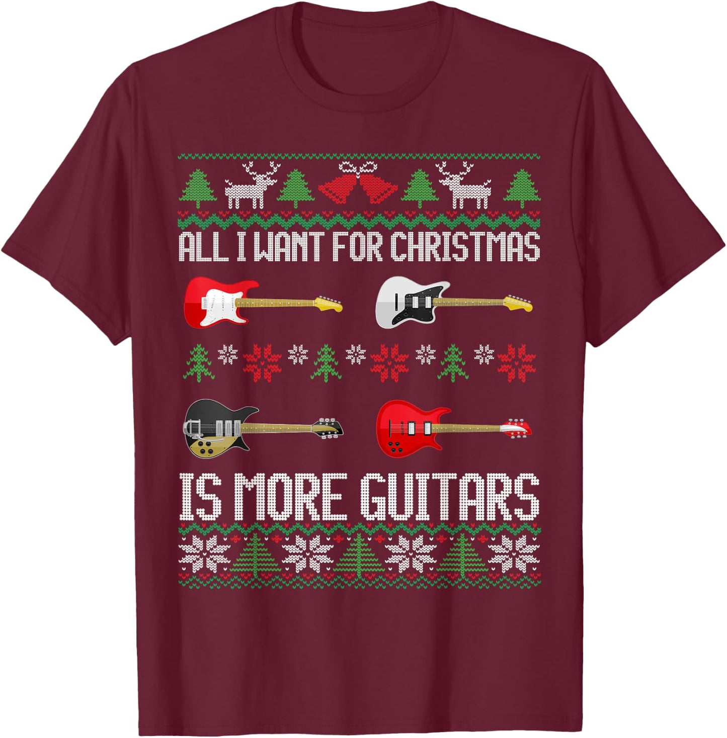 Guitars | Christmas | Guitarist Guitar Ugly Christmas T-Shirt - T-Shirt | Maroon