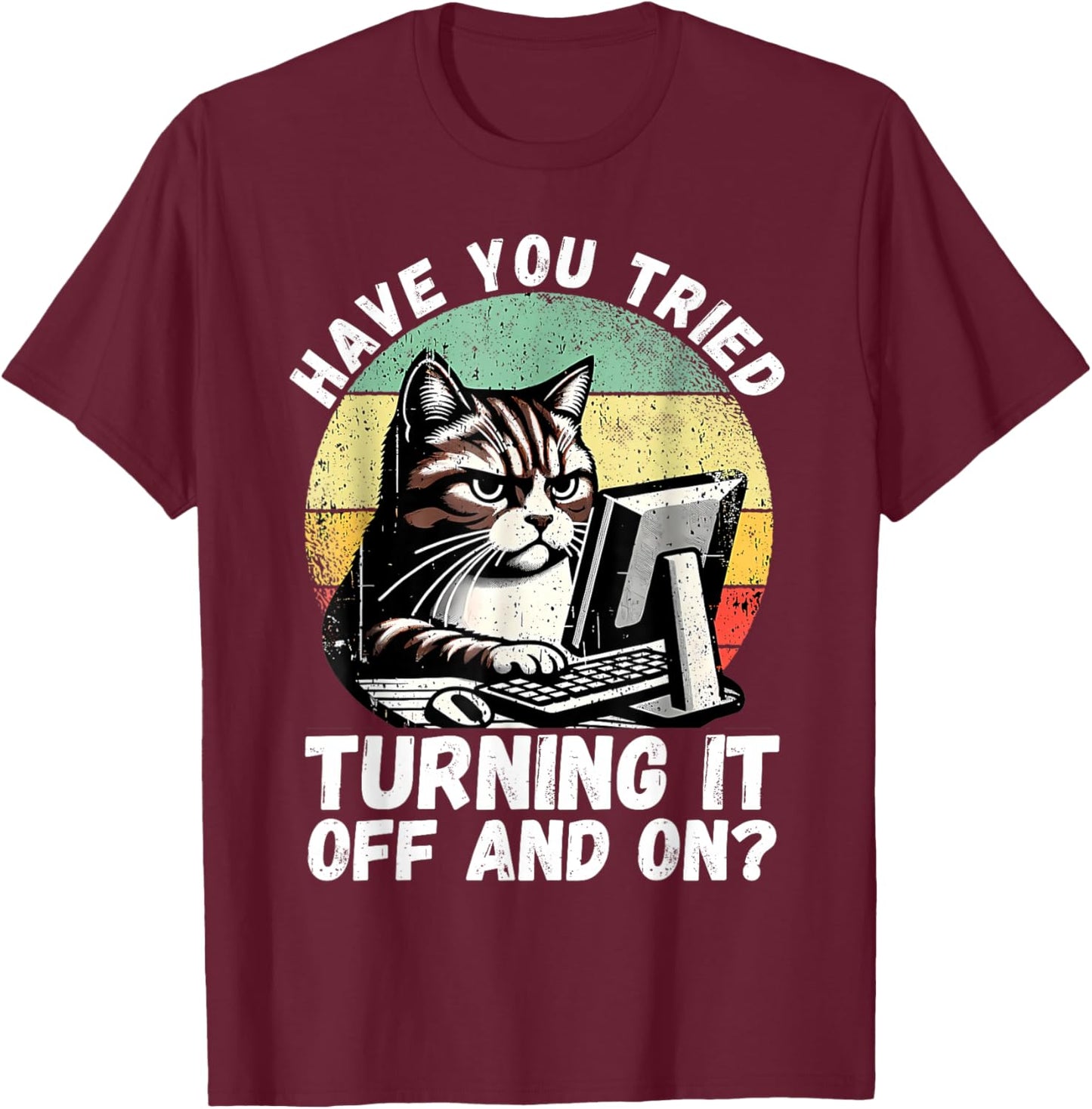Humor Computer Tech Cat Tech Engineer Shirt Computer IT Guy T-Shirt - T-Shirt | Maroon