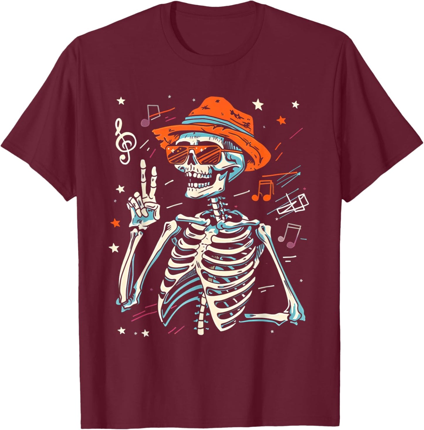 Funny Halloween Rocker Skeleton Hand Rock On Halloween T-Shirt - T-Shirt | Maroon