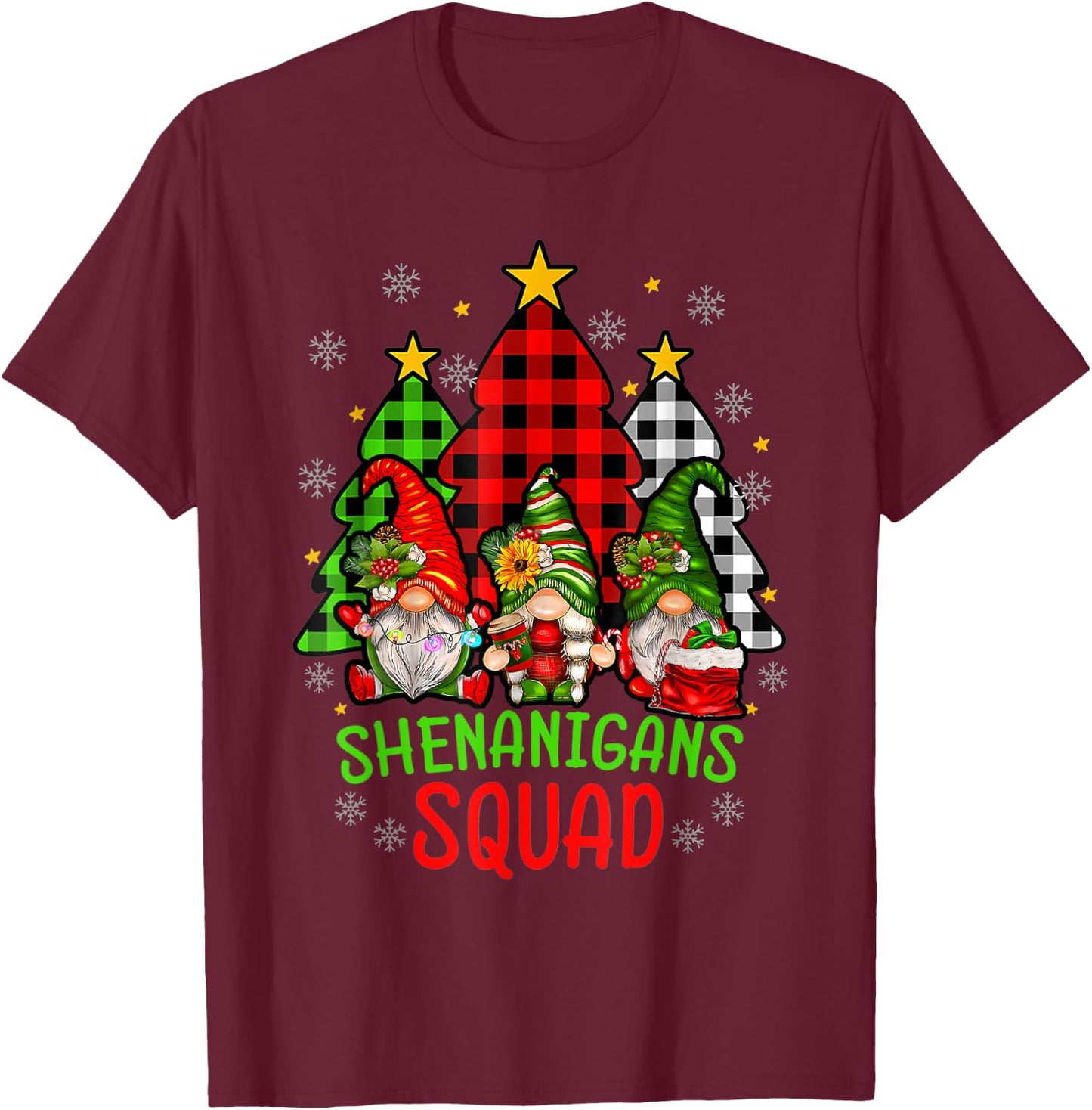 Shenanigans Squad Christmas Gnomes Matching Family Gnome T-Shirt - T-Shirt | Maroon