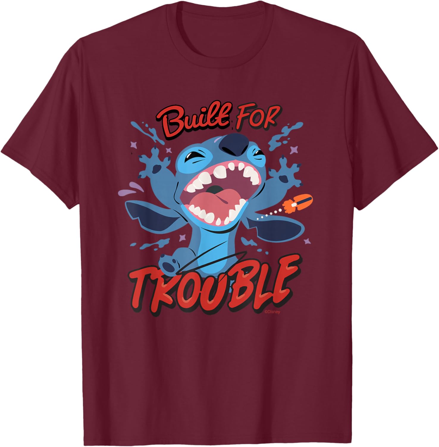 Disney Stitch Built for Trouble T-Shirt - T-Shirt | Maroon