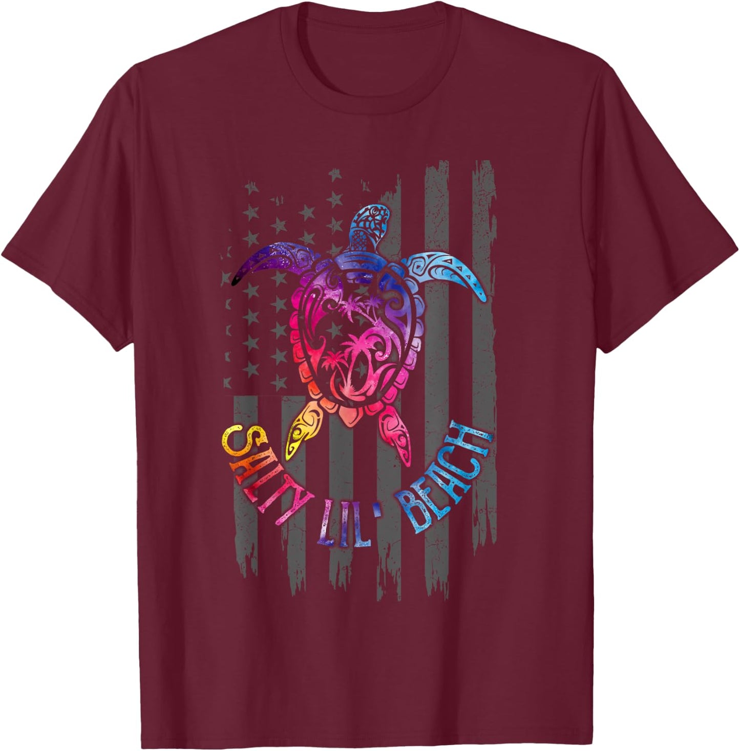 Salty Lil' Beach Turtle American Flag Funny Gift Men T-Shirt - T-Shirt | Maroon