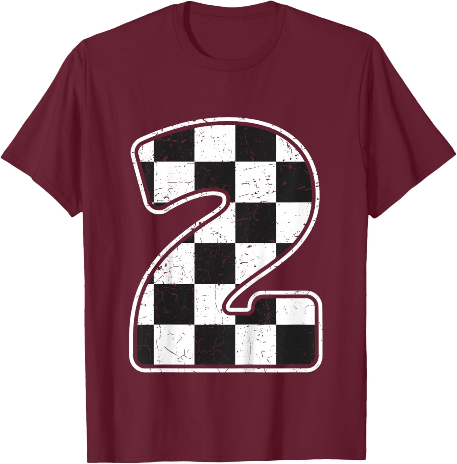 Kids Birthday Boy 2 Two Race Car 2nd Birthday Racing Car Flag T-Shirt - T-Shirt | Maroon