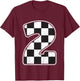 Kids Birthday Boy 2 Two Race Car 2nd Birthday Racing Car Flag T-Shirt - T-Shirt | Maroon