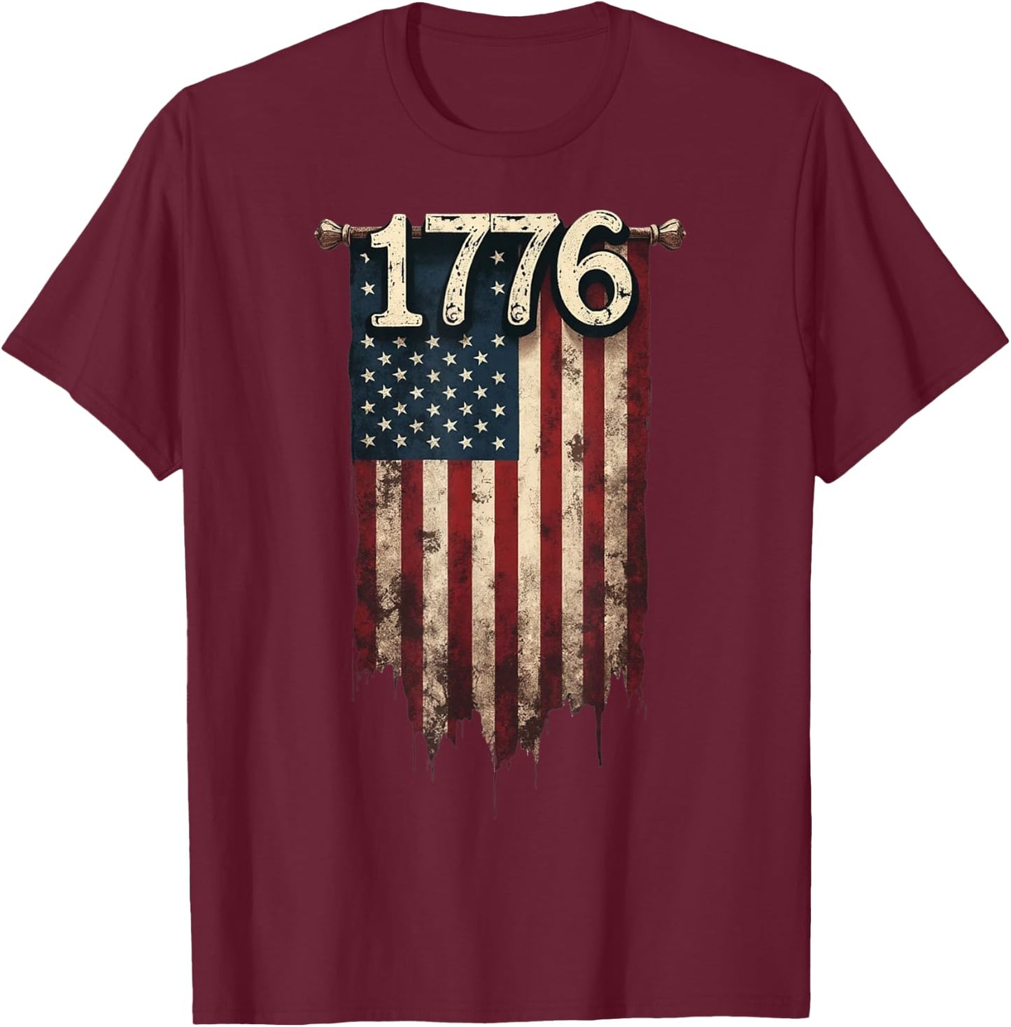 1776 Distressed American Flag Patriotic T-Shirt - T-Shirt | Maroon