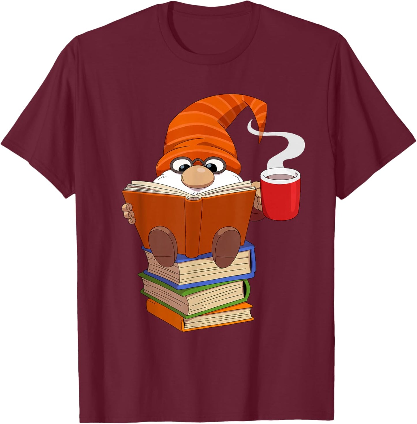 Reading Lover Book Graphic Funny Gnome T-Shirt - T-Shirt | Maroon