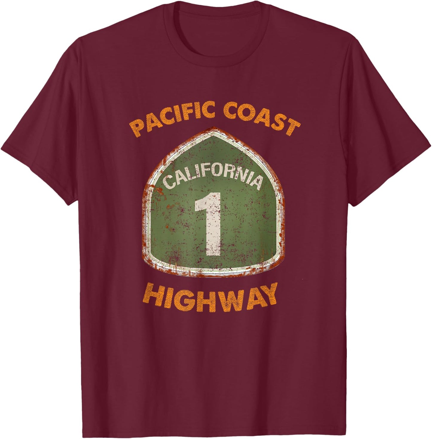 California State Route One, Pacific Coast Highway Souvenir T-Shirt - T-Shirt | Maroon