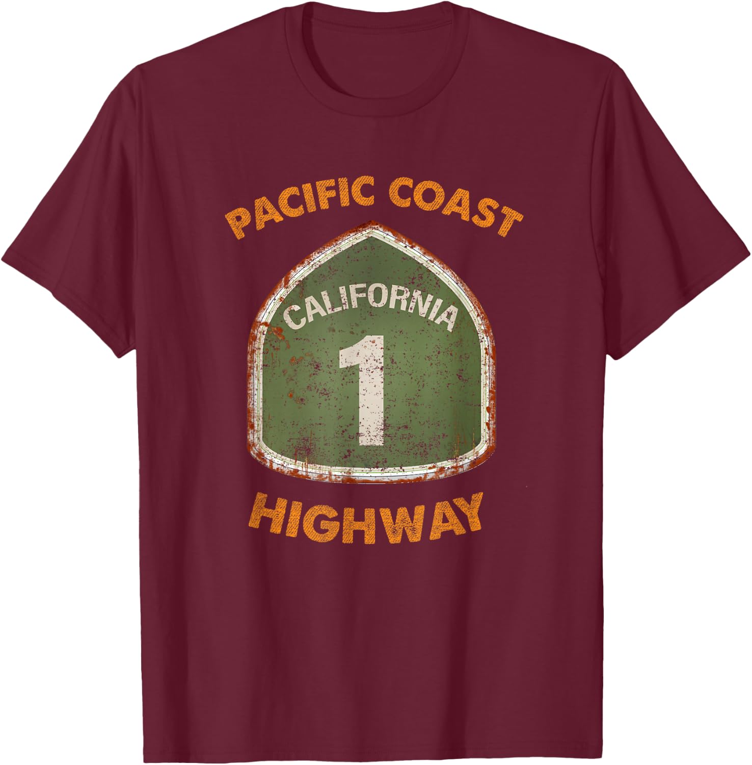 California State Route One, Pacific Coast Highway Souvenir T-Shirt - T-Shirt | Maroon