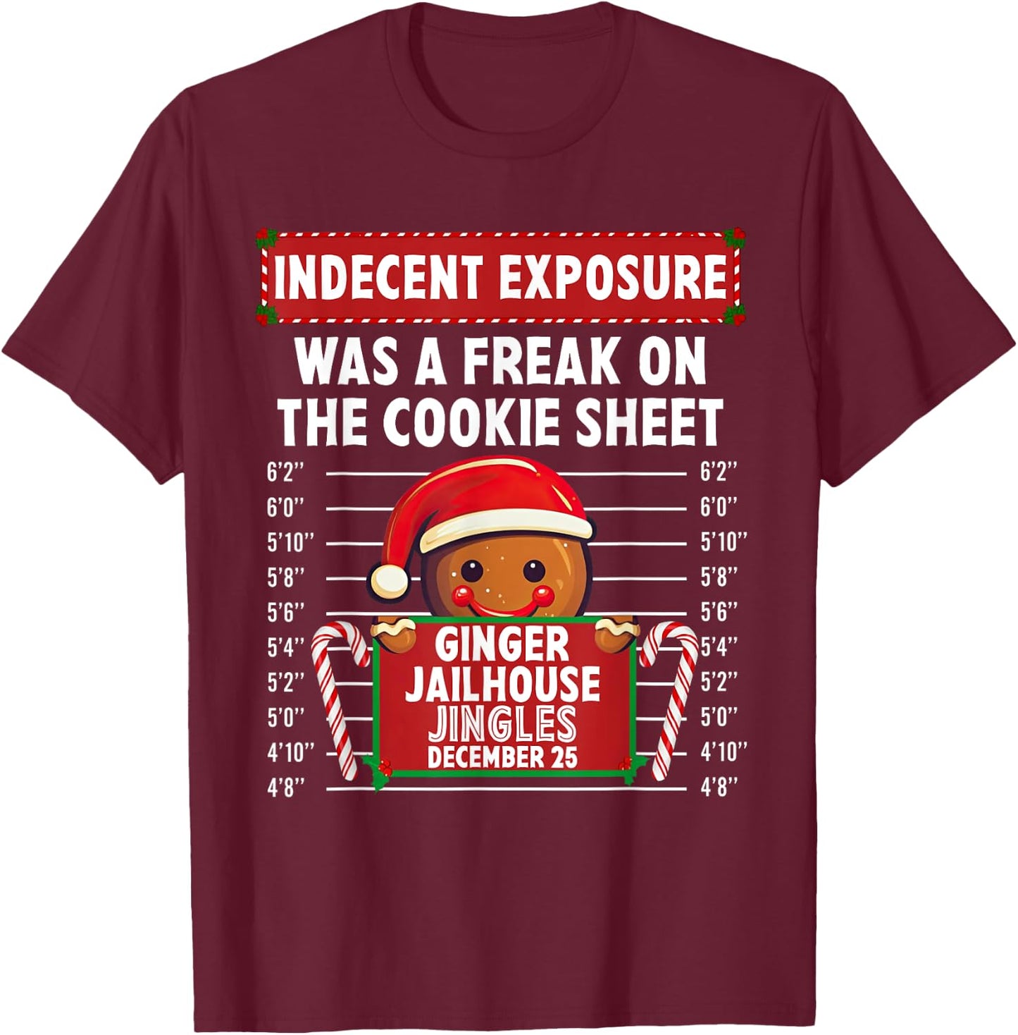 Indecent Exposure Ginger Jailhouse Christmas Gingerbread T-Shirt - T-Shirt | Maroon