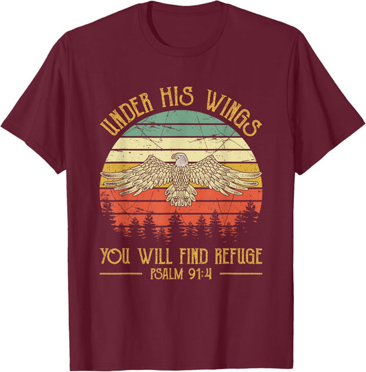 Under His Wings You Will Find Refuge Christian Bald Eagle T-Shirt - T-Shirt | Maroon