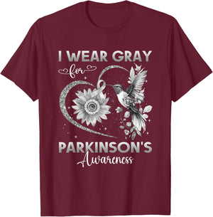 I Wear Gray For Parkinson's Awareness Hummingbird Sunflower T-Shirt - T-Shirt | Maroon