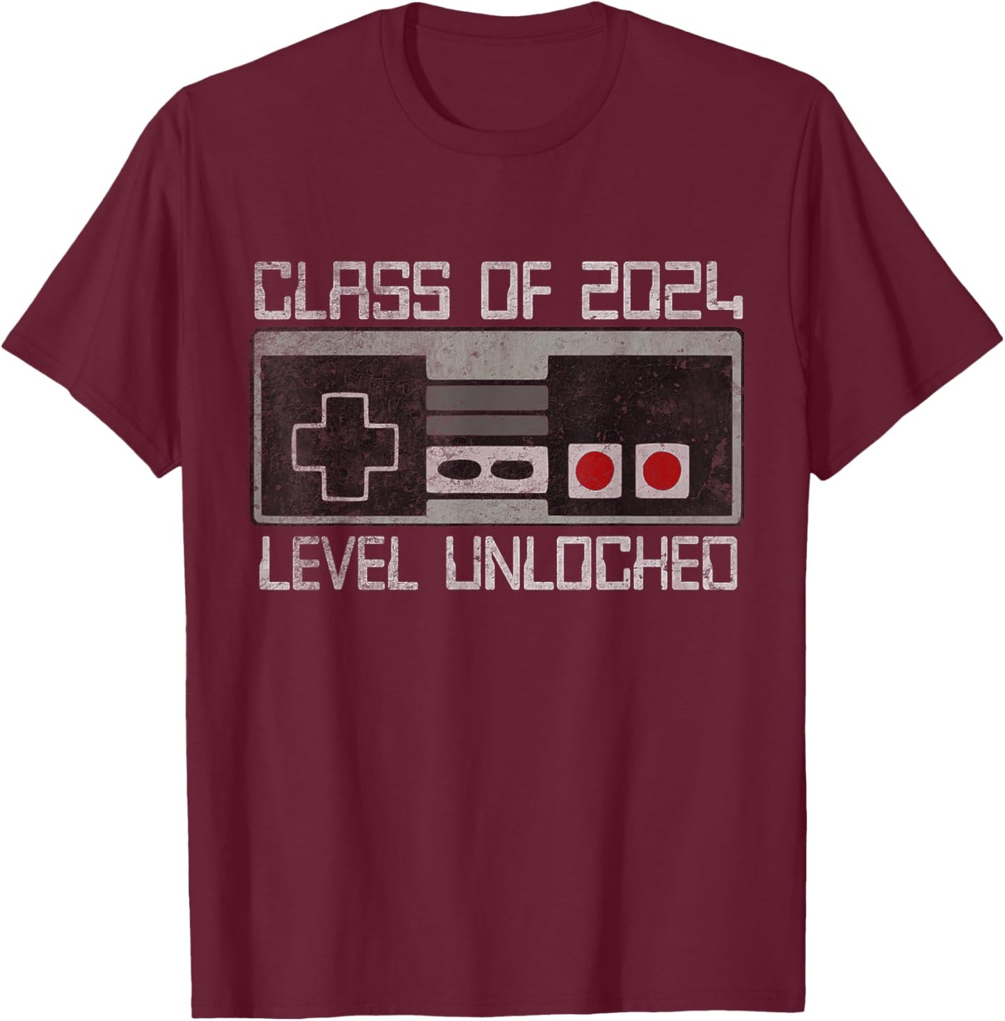 Class Of 2024 Level Unlocked Senior Gamer Graduation T-Shirt - T-Shirt | Maroon
