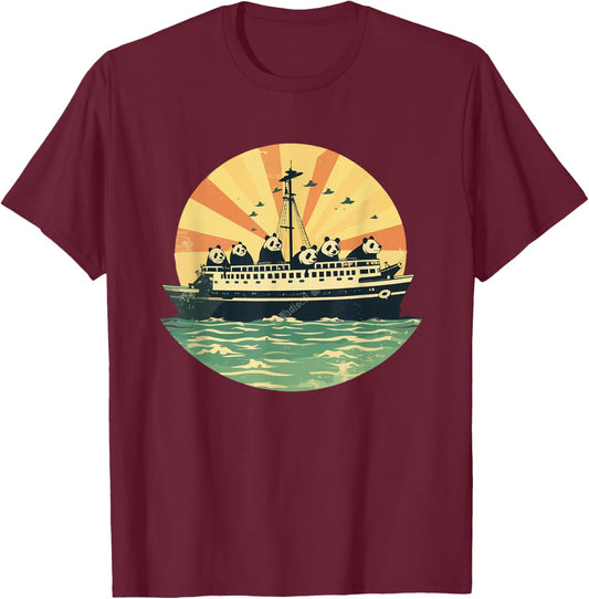 Sailer Panda Ocean Cruise Vacation T-Shirt - T-Shirt | Maroon