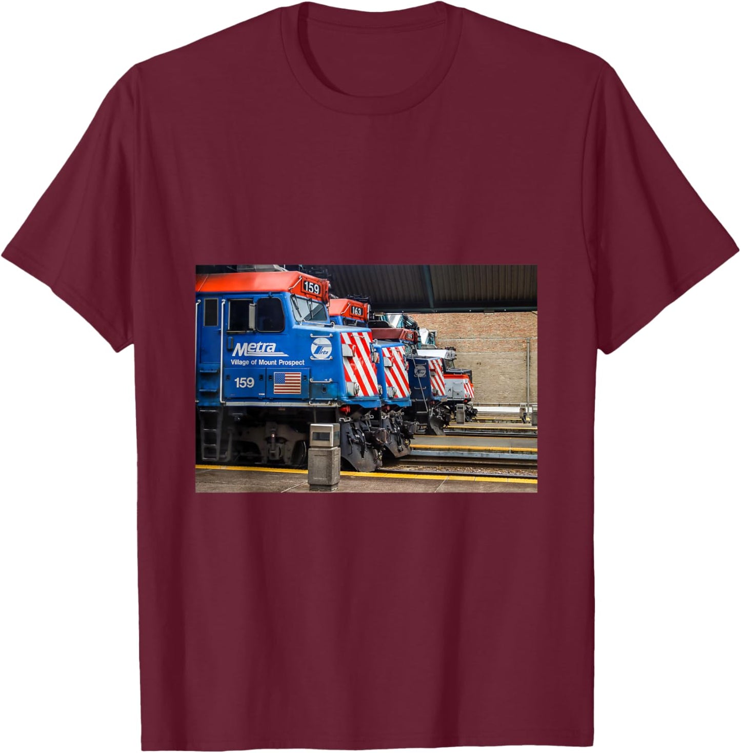 Chicago Trains Metra 159 Village of Mount Prospect , Small, Black T-Shirt - T-Shirt | Maroon