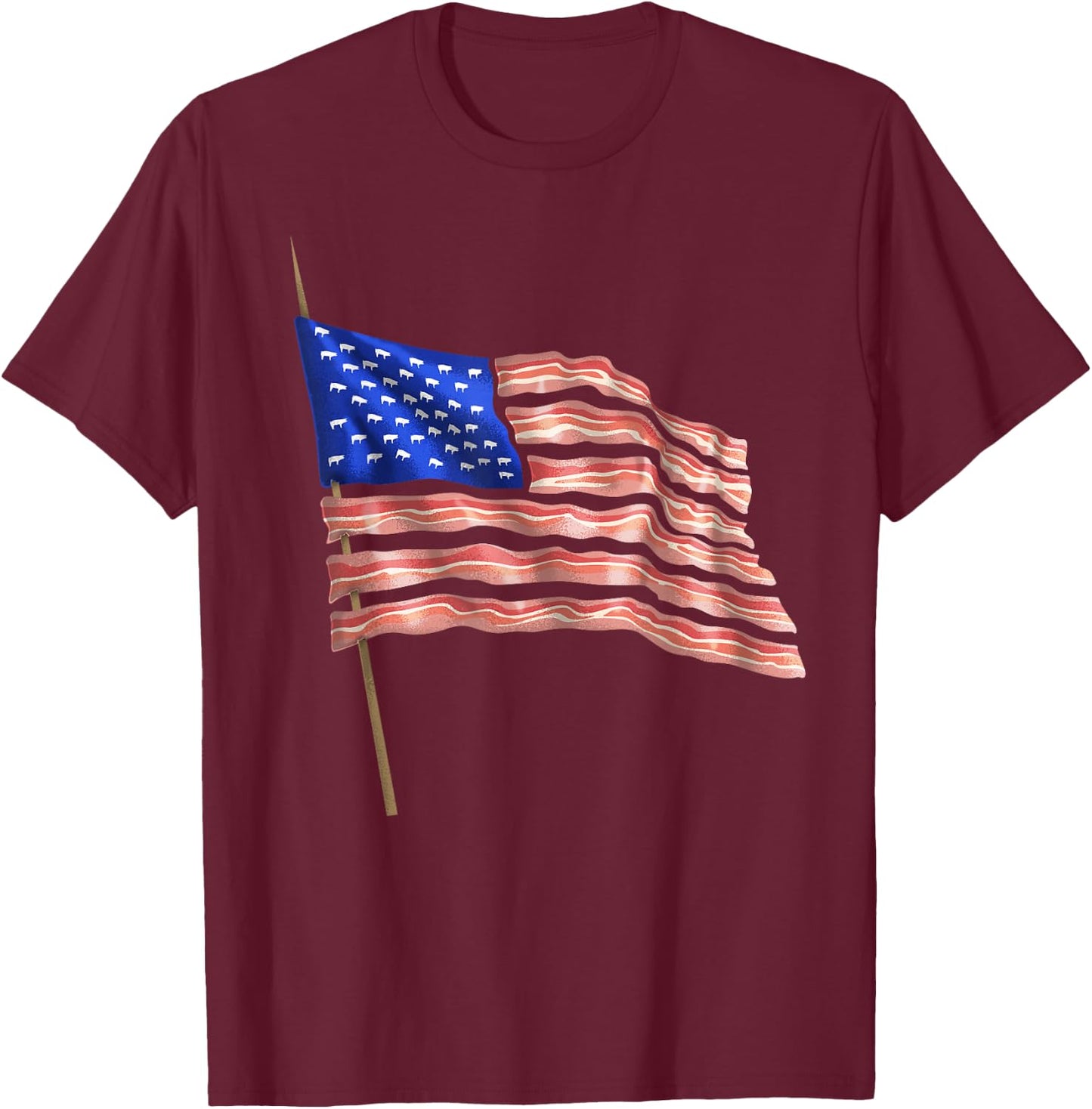 USA Bacon Flag | Cute US Dried Pigs Funny 4th Of July Gift T-Shirt - T-Shirt | Maroon