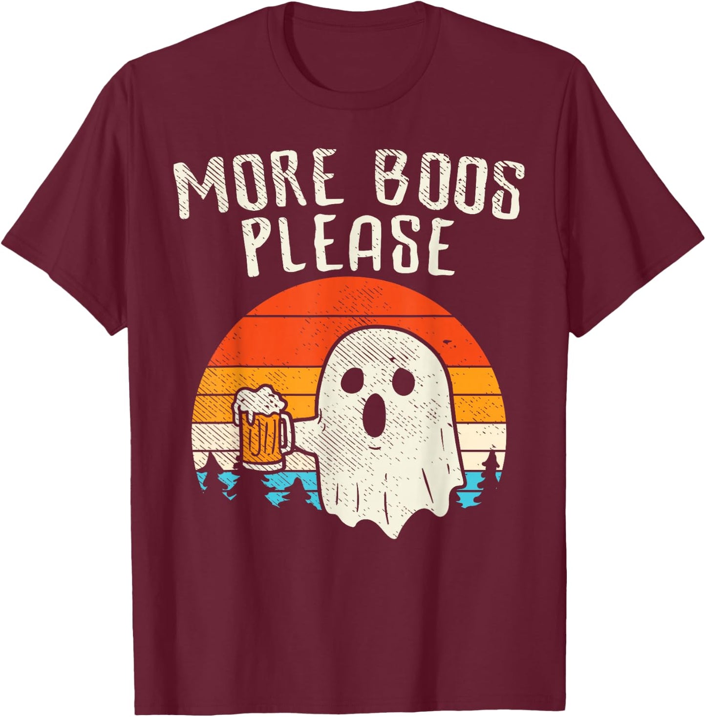 More Boos Please Ghost Beer Retro Halloween Drinking Men T-Shirt - T-Shirt | Maroon