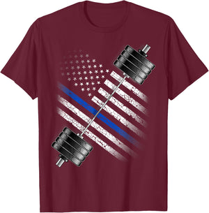 POLICEMAN and LEO POWERLIFTING - THIN BLUE LINE USA FLAG T-Shirt - T-Shirt | Maroon
