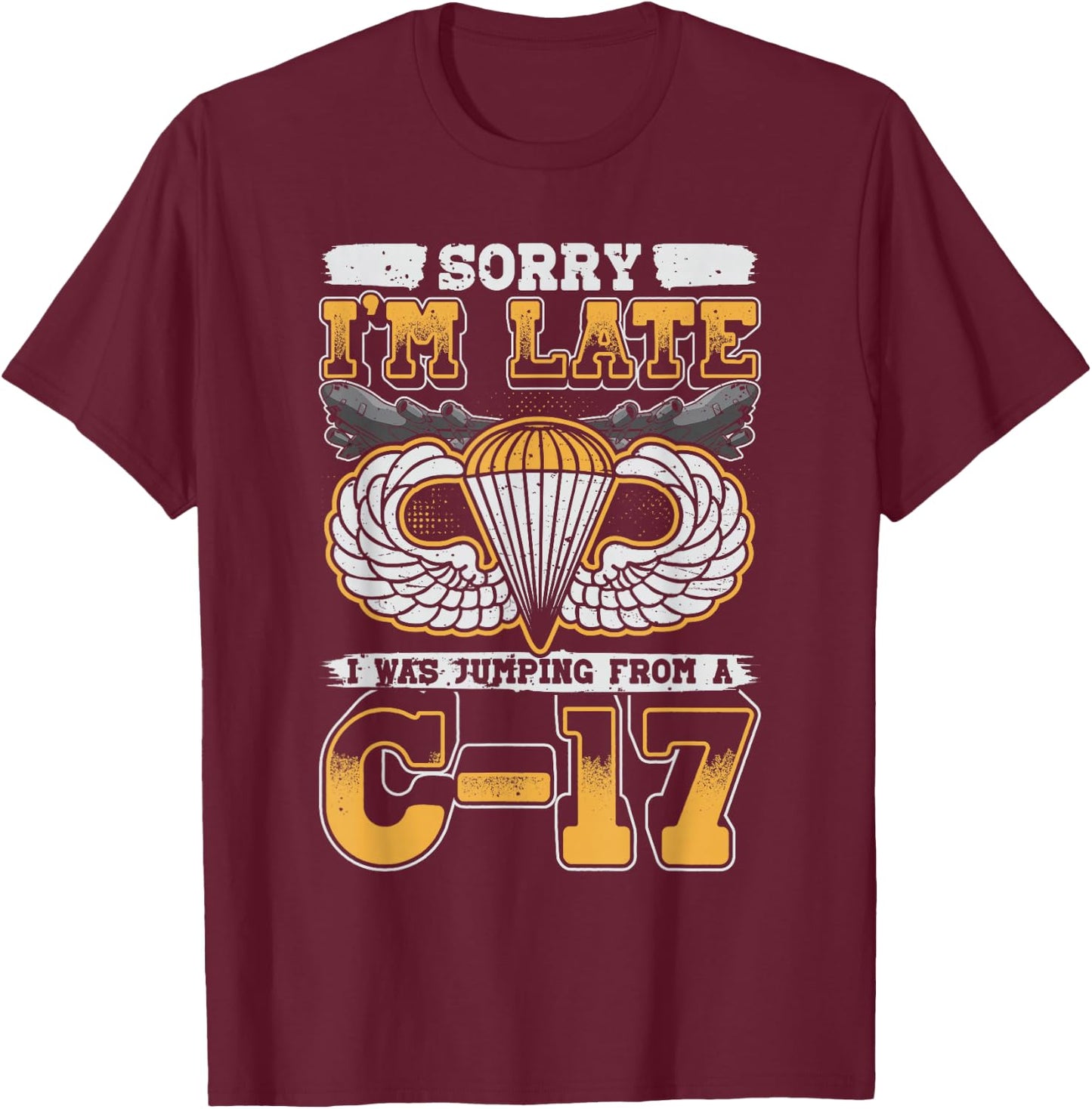 Airborne Division Paratrooper C-17 T-Shirt - T-Shirt | Maroon