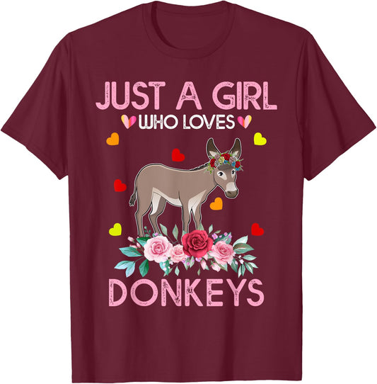 Donkey Kids Gift Just A Girl Who Loves Donkeys T-Shirt - T-Shirt | Maroon