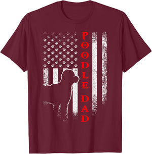 Vintage USA American Flag Proud Poodle Dad Silhouette Funny Women Men T-Shirt - T-Shirt | Maroon