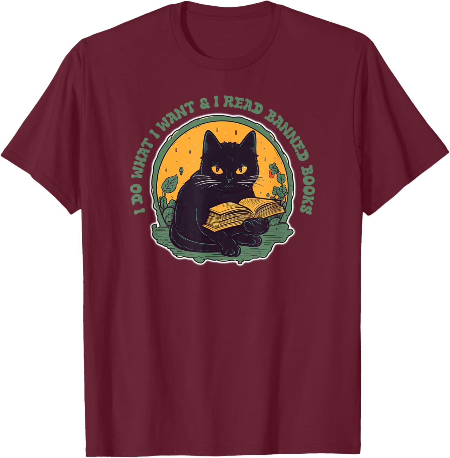 Funny Cat Reading - Read Banned Books T-Shirt - T-Shirt | Maroon