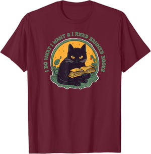 Funny Cat Reading - Read Banned Books T-Shirt - T-Shirt | Maroon