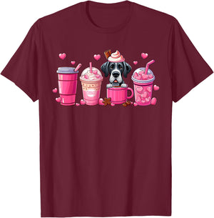 Great Dane Inside Cup Coffees Lover Valentine's Day Hearts T-Shirt - T-Shirt | Maroon