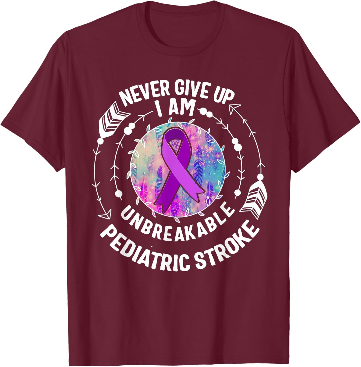 Pediatric Stroke Awareness Purple Ribbon Fight Warrior Kids T-Shirt - T-Shirt | Maroon