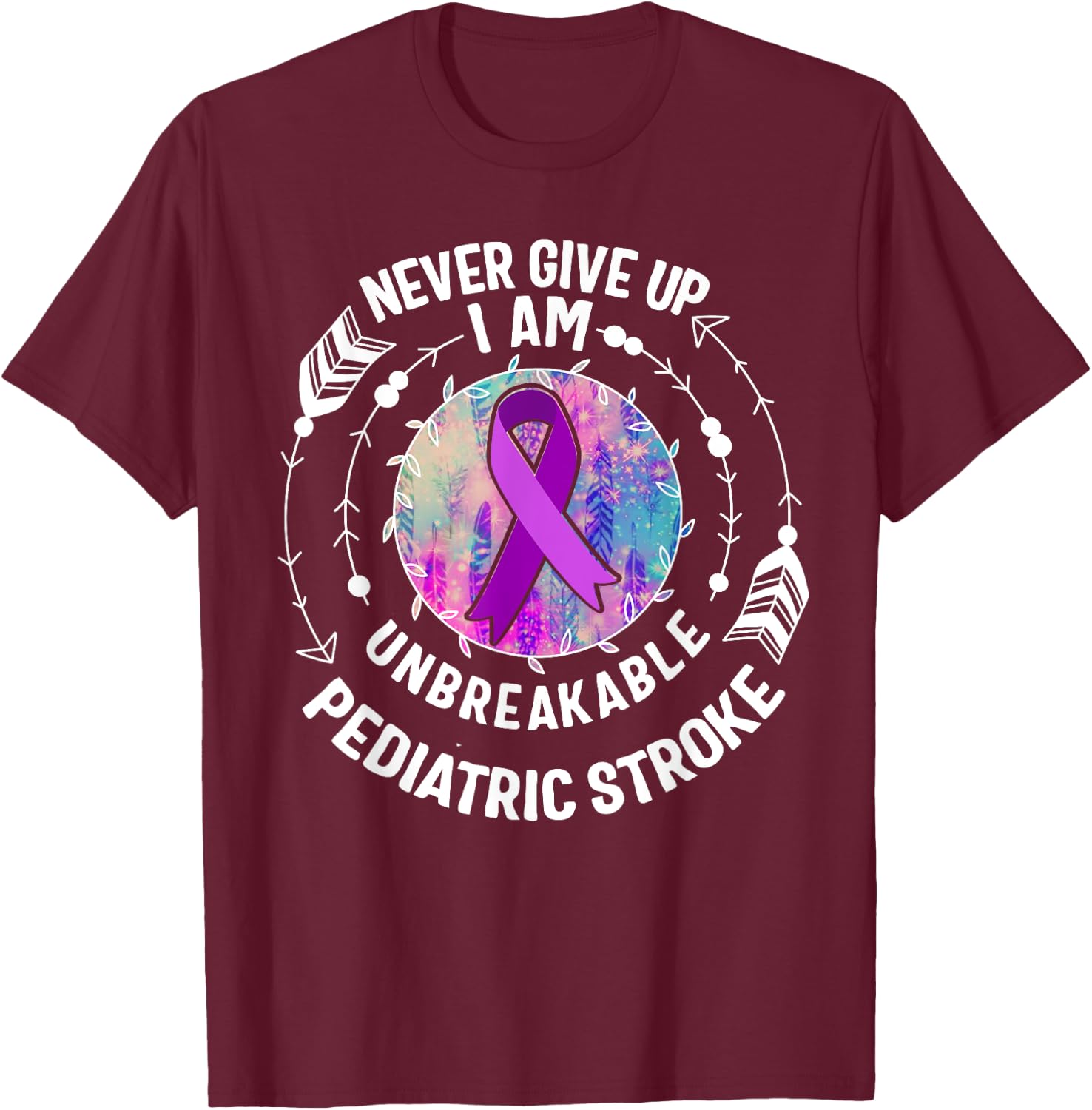 Pediatric Stroke Awareness Purple Ribbon Fight Warrior Kids T-Shirt - T-Shirt | Maroon