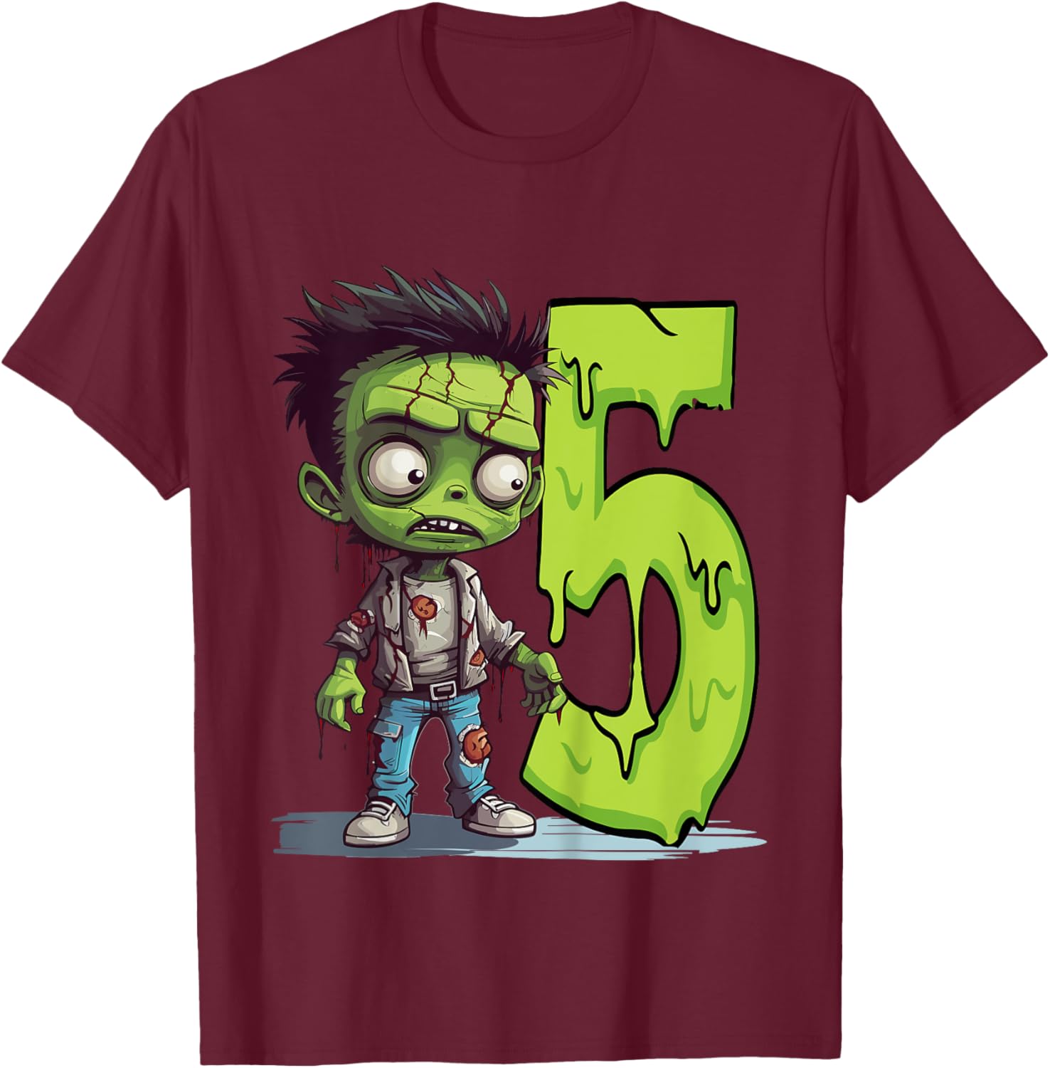 Kids Scary Zombie - five Years - creepy 5th Birthday Halloween T-Shirt - T-Shirt | Maroon