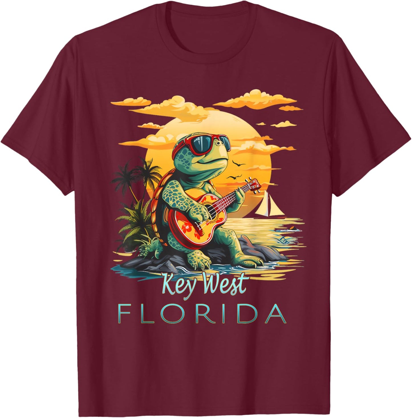 Key West Florida Keys Vacation Turtle T-Shirt - T-Shirt | Maroon