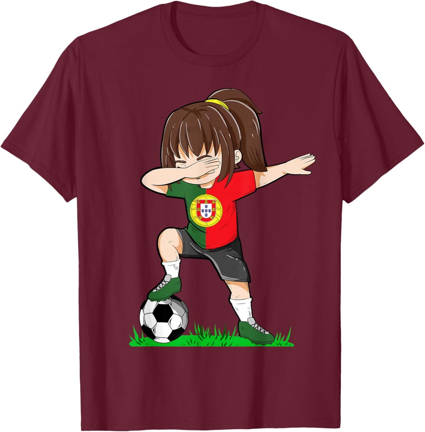 Fußball Portugal Trikot Shirt Portugiesische Flagge Fußball Mädchen T-Shirt - T-Shirt | Maroon