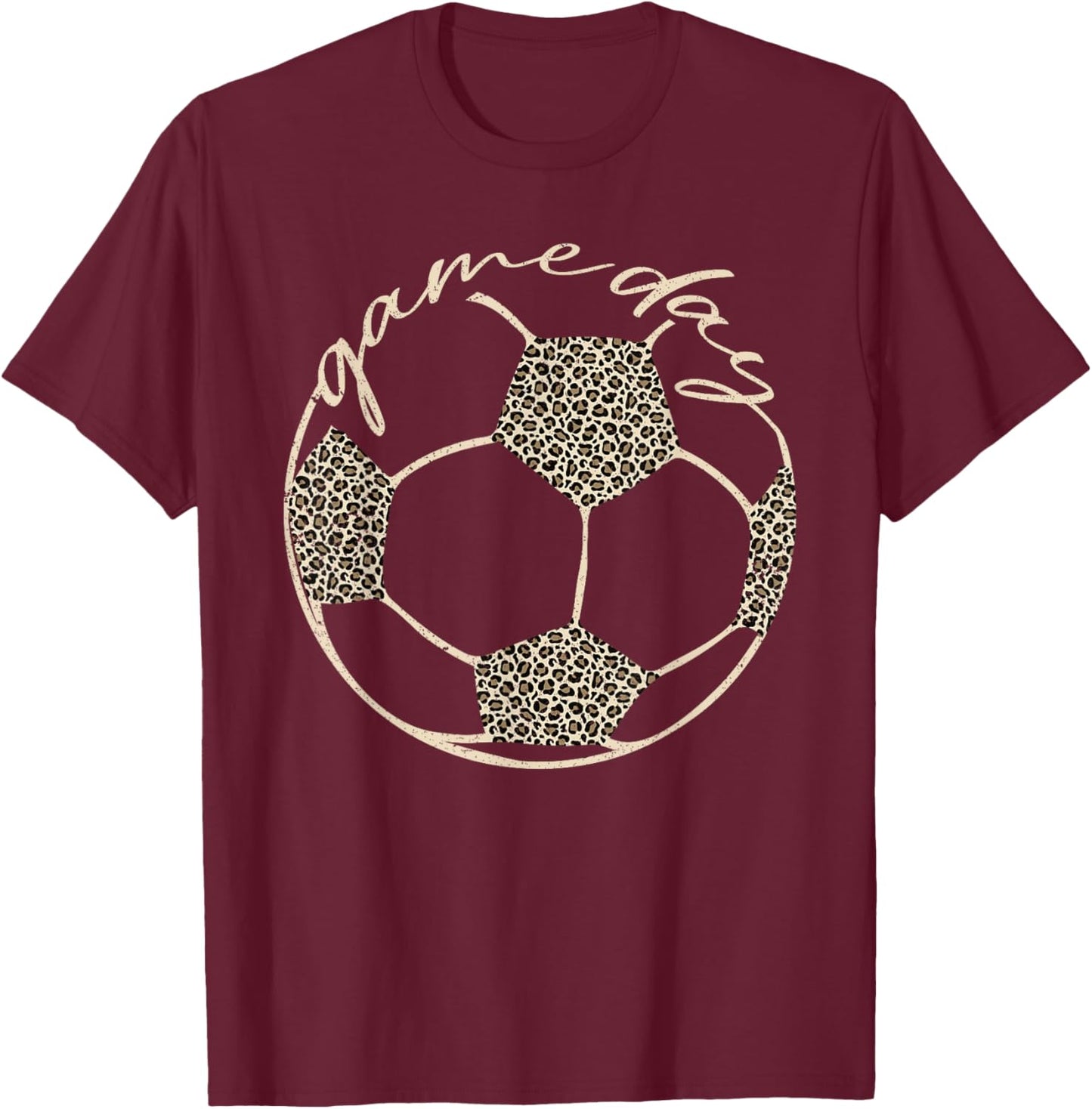 Soccer Game Day Women Leopard Cheetah Print Soccer Fan T-Shirt - T-Shirt | Maroon